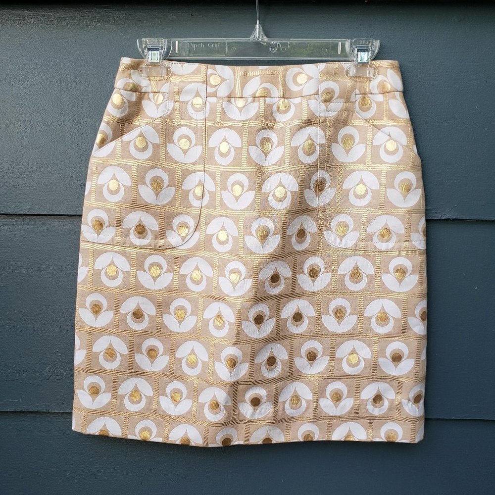 Etcetera Metallic Gold Floral Pattern Pencil Skirt